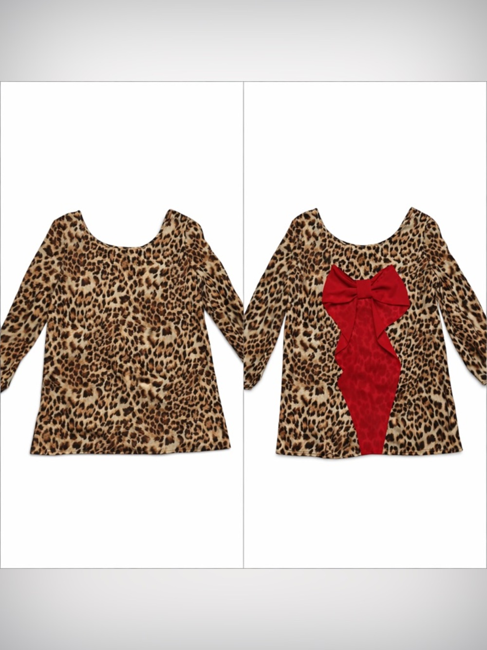 Audrey Ann Leopard Print Top W/ Red Blouse Womens Size Medium